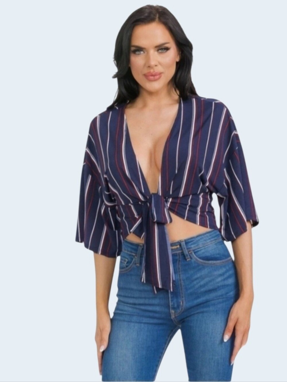 Emma & Ashley Striped Tie Front Top
